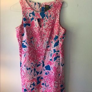 Blue and pink flower print dress